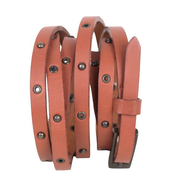 Voicemail TAN BROWN LEATHER 3/8"Wd STUDDED WRAP DRESS WOMEN'S BELT Sz M (F97 - Picture 6 of 12